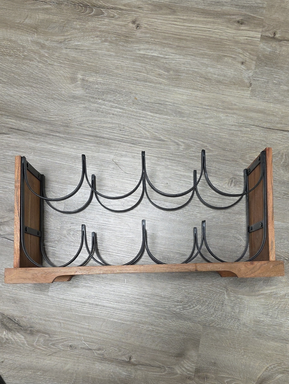 Wood and Black Metal Wall Wine Rack - Rustic Home Wall Decor